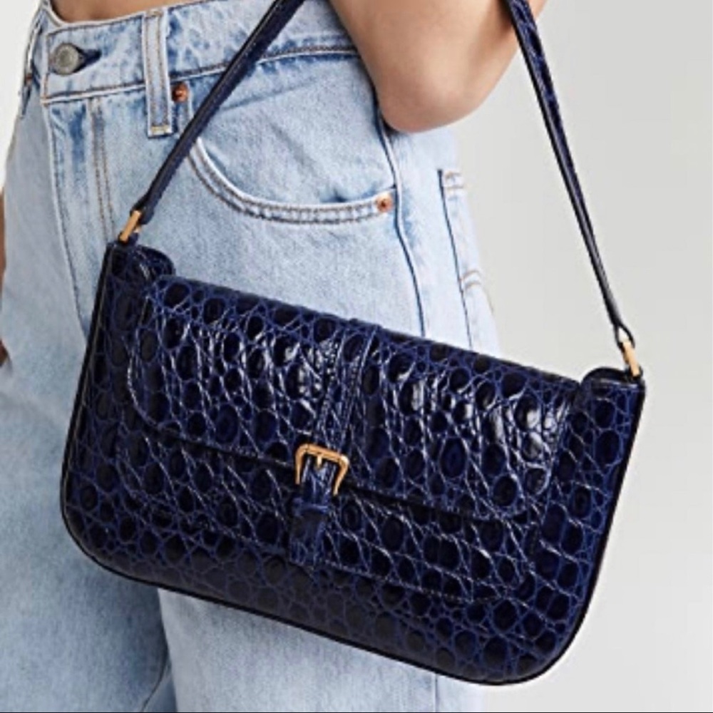 By Far Miranda Croc Embossed Leather Shoulder Bag